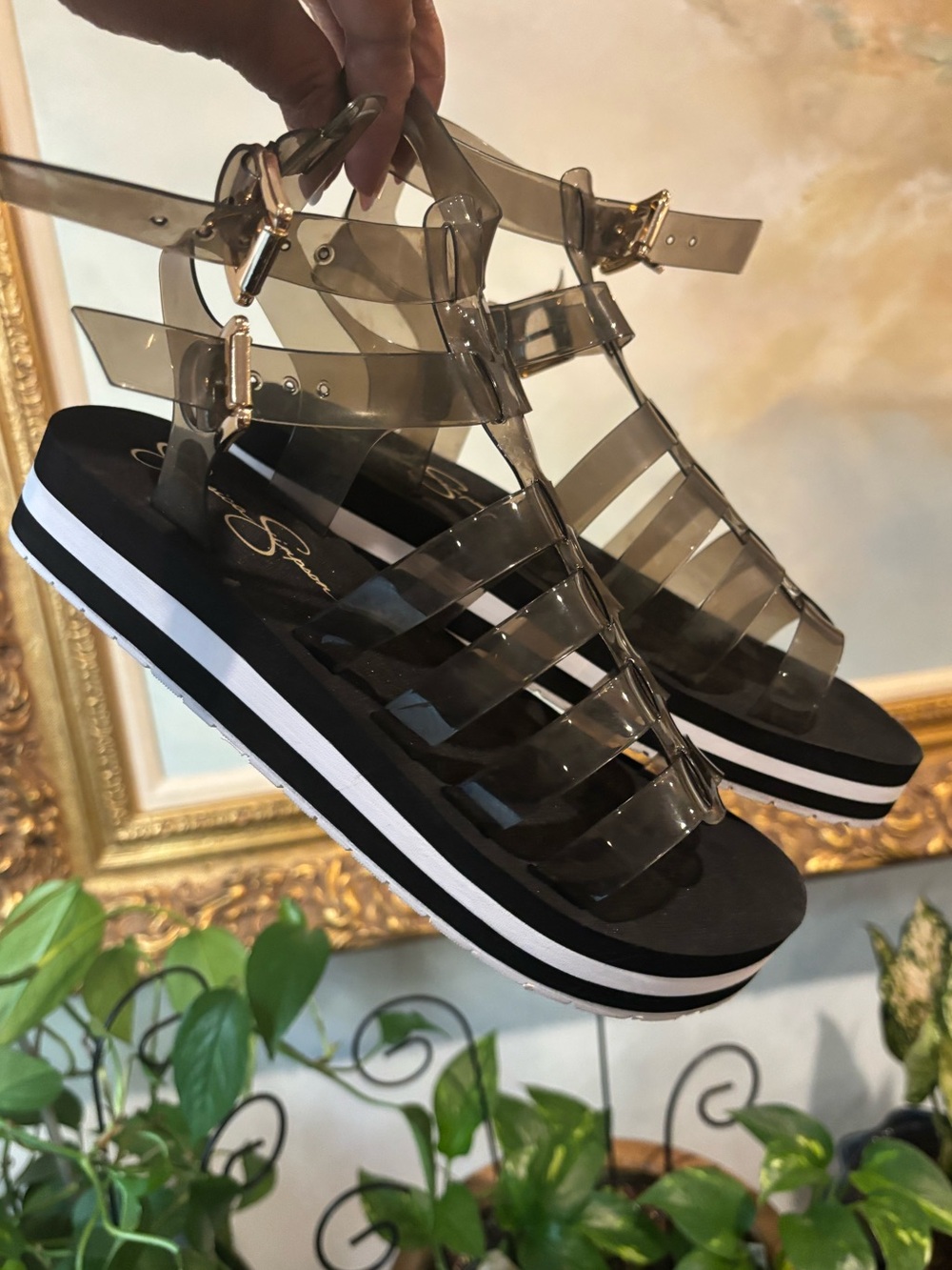 JESSICA SIMPSON Smoke Clear Strappy Platform Sandals